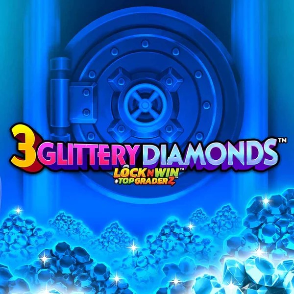 3 Glittery Diamonds slot logo by PearFiction Studios at HappySpins Casino3 Glittery Diamonds