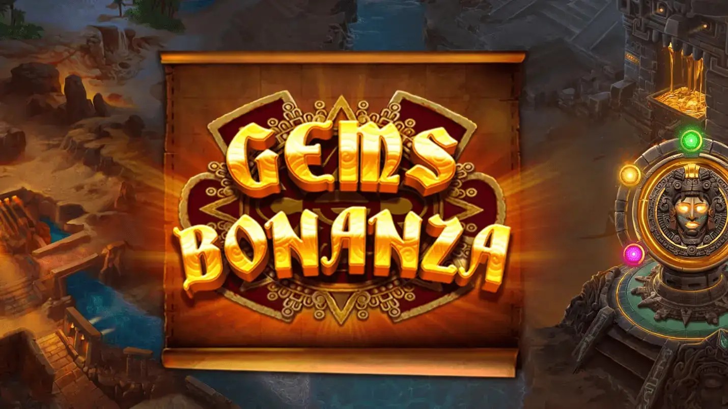 Gems Bonanza slot logo by Pragmatic Play at HappySpins Casino